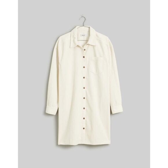 Madewell Corduroy Mini Shirtdress Pockets Lighthouse Ivory Women's Size Large - Picture 13 of 14